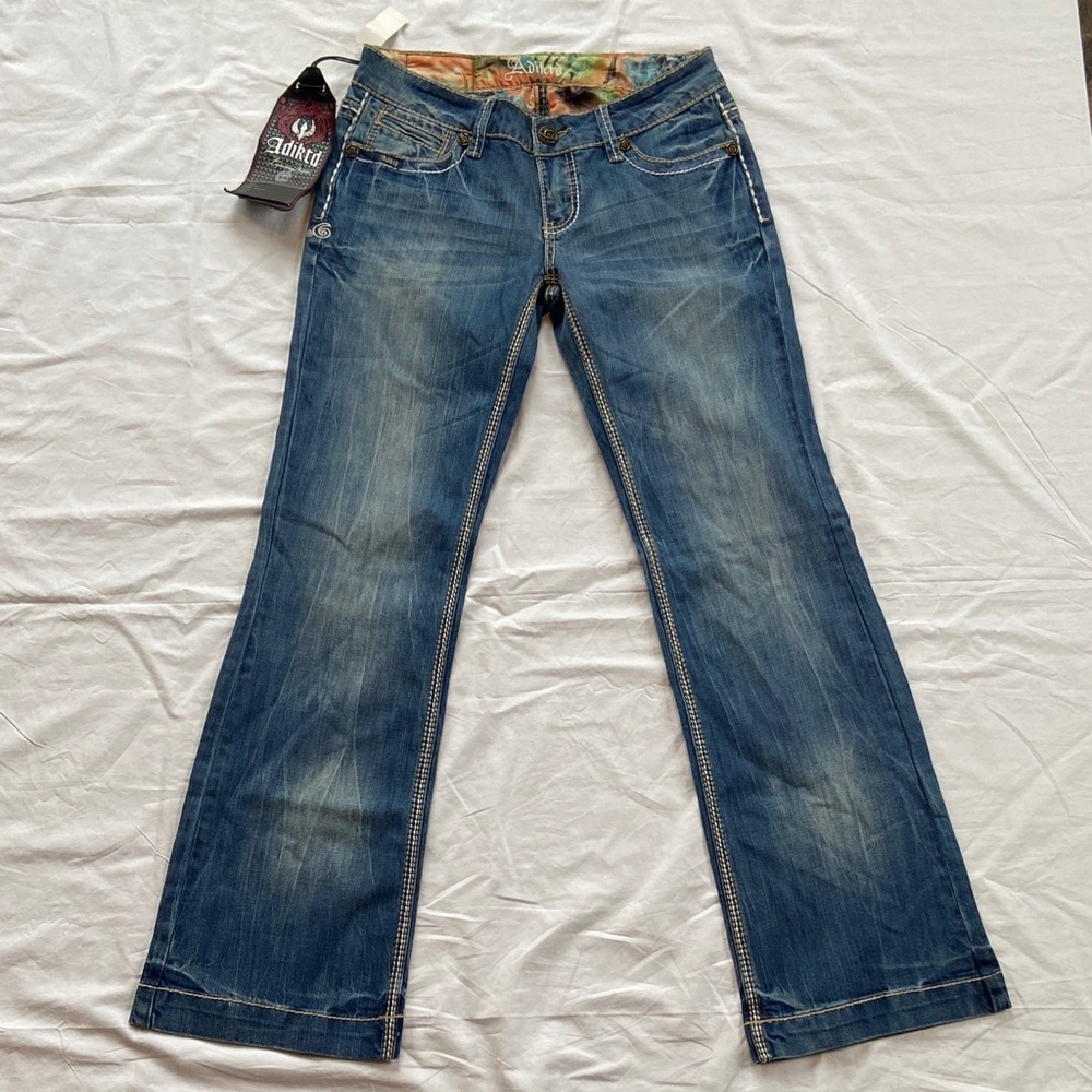 Adiktd Lowrise Wide Leg Jeans Embellished Pockets NWT Womens Size 4 (W28)